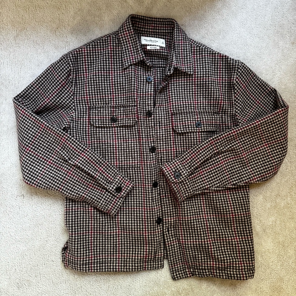 Abercrombie & Fitch Cotton Shirt Jacket Men's Medium Red/Tan/Brown Checkered